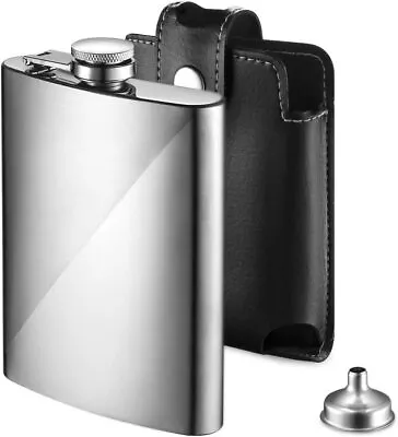 Hip Flask Stainless Steel Pocket Wine Bottle + Funnel Leather Case Whiskey Cap • $16.99