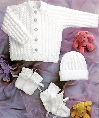 £2.99 • Buy Knitting Pattern BABY JACKET HAT MITTENS AND BOOTEES 36-56 Cm 12-22 Inches 4 Ply