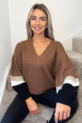 £24.99 • Buy Ax Paris Striped Sleeve Knitted Jumper - Chocolate. UK M/L **** Ref V554