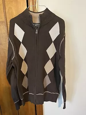 Dockers Sweater Mens Size Small Brown Argyle Diamond Full Zip Casual • $14