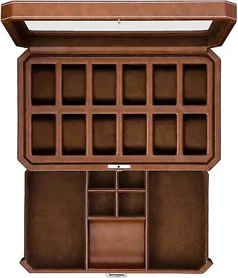 Watch Box With Valet Drawer For Men - 12 Slot Luxury Watch Case Display Organ... • £158.13