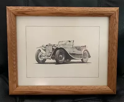 MG TC - Framed Drawing  Print Signed Kuhlman Dated 1983 Oak Frame • $16.99