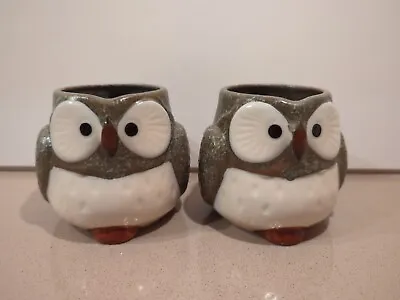 Kotobuki Set Of 2 Stoneware Owls Shape Mugs Cups Made In Japan VTG  • $15.95