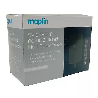 Maplin DC 5V 2250mA Power Supply AC/DC Adapter With 6 Power Tip Connectors • £13.99