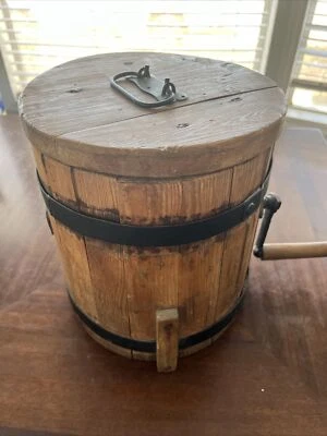 $75 • Buy Antique Primitive Old  Butter Churn With Hand Crank Wooden Paddle Vintage