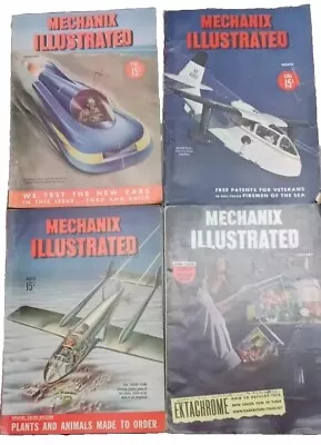 Lot Of 4 Vintage Mechanix Illustrated Magazine From 1940's + Bonus Book! • $21.40