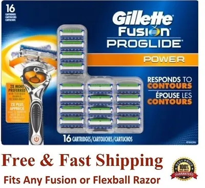 16 GILLETTE FUSION Proglide Power Blades Cartridge Refill Ft Flexball Razor 4 8 • $69.96