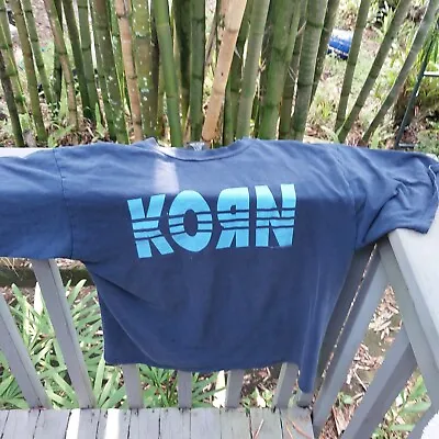 $65 • Buy Vintage KORN 90s Blue T-Shirt XL Rock Metal Giant Tag Pre Owned Rare Stripes