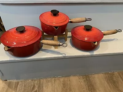 Le Creuset Cast Iron Red Pans And Lids X3 • £10.50