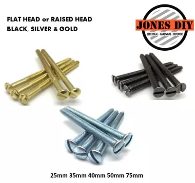 £3.69 • Buy PACK OF 10 X ELECTRICAL SOCKET SCREWS M3.5 25 35 40 50 75 MM BLACK GOLD SILVER