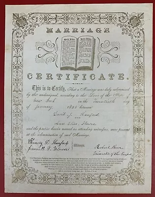 1858 New York State Christian Marriage Certificate • $70