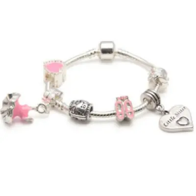 Children's Little Sister 'Love To Dance' Silver Plated Charm Bead Bracelet • £13.99