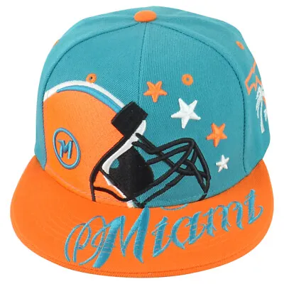 Miami Florida Dolphins Theme Helmet Football Snapback Flat Adults Men Hat Cap • £19.07