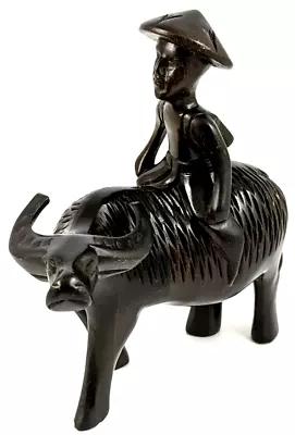 Hand Crafted Ironwood Man Riding Water Buffalo Figurine Vintage • $29.99