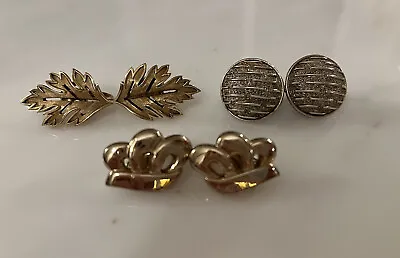 Trifari Monet Clip On Earrings Silver Gold Tone Set Of 3 Leaf Art Deco Vintage • $10