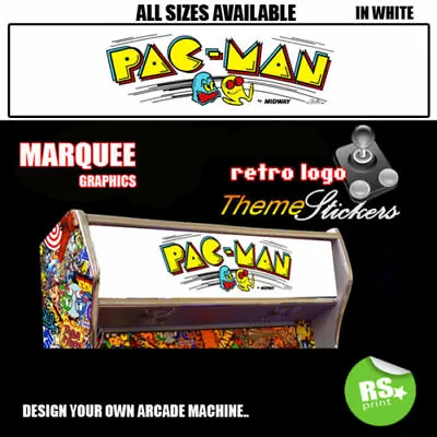 Pacman White Arcade Artwork Marquee Stickers Graphic / All Sizes   • £10.54
