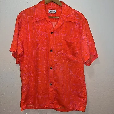 $49.99 • Buy VTG 70’s Pennys Hawaiian Tropical Bright Orange Camp Shirt Sz Medium