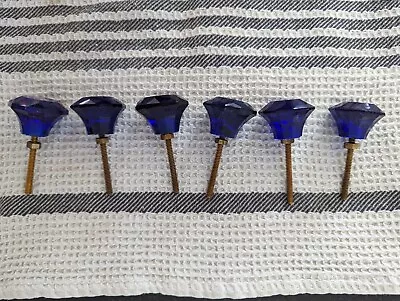 Vintage Cobalt Blue Drawer Knobs Pulls Set Of 6  Glass Pre-owned • $20