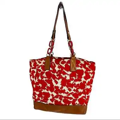 Milly New York Red Printed Fabric And Leather Tote Bag • $65