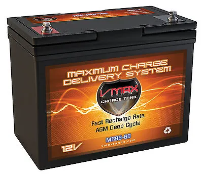 VMAX MR96-60 12V 60Ah AGM Dp Cyc Battery MinnKota Endura C2 30lb Trolling Mtr • $169.93