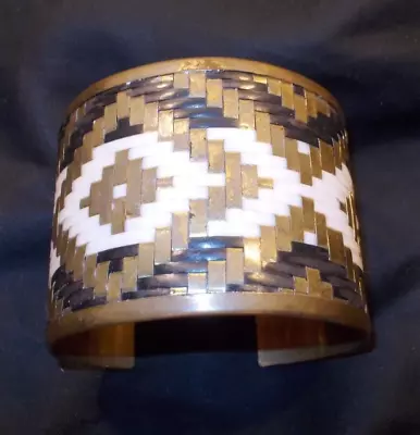 Vtg Native American Style  Brass Cuff Bracelet WIth Mixed Tones Woven • $18.99