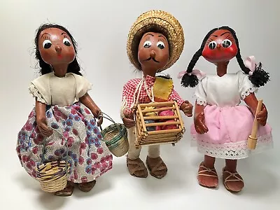 3 Vintage Mid Century Mexican Paper Mache Cloth Folk Art Dolls Hand Painted • $34.79