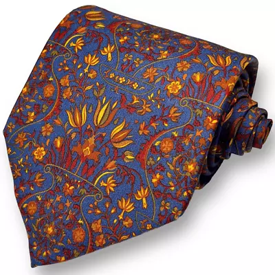 SALVATORE FERRAGAMO Men’s Blue Vintage Designer Floral Motif 100% Silk Tie • $59.99