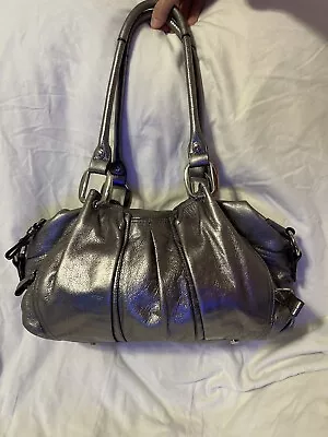 B. MAKOWSKY Silver PEBBLED LEATHER Med Zip Top Shoulder Purse Bag Two Straps • $29.99
