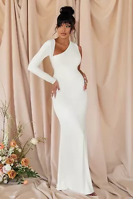 Club L London White Maternity One Shoulder Maxi Dress Party Wedding Races New 12 • £28.99