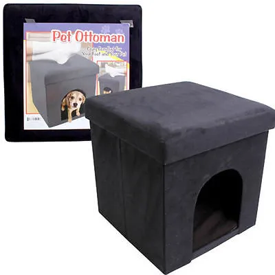 Folding Cube Pet Ottoman Seat Footstool Storage Box + Lid 15  Suede Black NEW • $15.95