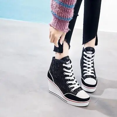 $38.69 • Buy New Lady's High Top Wedge Heel Sneakers Women Pumps Lace Up Canvas Sport Shoes