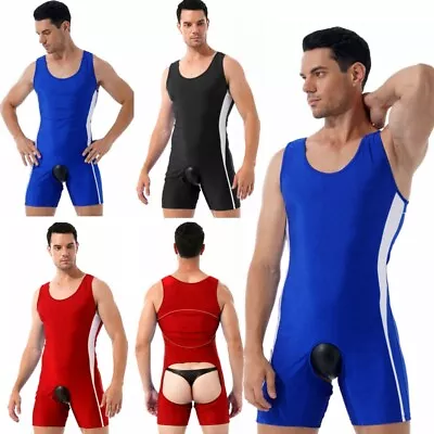 Men Sleeveless Wrestling Singlet Open Butt Jumpsuit Crotchless Unitard Nightwear • $12.40