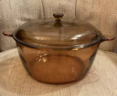 CORNING WARE VISIONS AMBER GLASS 4.5L 5 QT DUTCH OVEN STOCK POT W LID  Excellent • $32.99