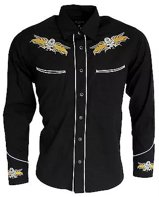 Relco Cowboy Shirt Western Rockabilly Skull Flame NEW Line Dancing Long Sleeve • £44.99