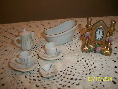 Dollhouse Miniatures Mantel Clock And Bathtub Pottery Tea Set Doll House Decor • $5.99