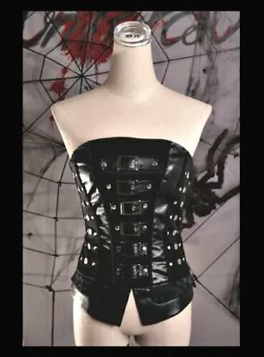 Visual Kei Goth Punk Buckle Up Faux Leather Corset Steampunk Bustier Costume Top • $72.61