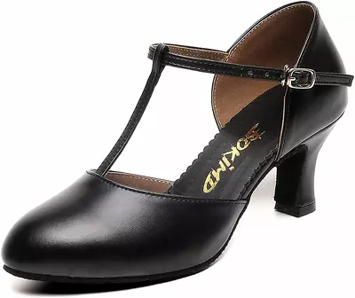 Bokimd Womens T-Strap Latin Salsa Ballroom Dance Heels Black Character Shoes...  • $44.99
