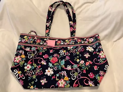 Vera Bradley Quilted GRAND Tote RIBBONS Floral In Blue Background New With Tags. • $49