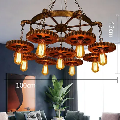 Large Gear Chain Chandelier Pendant Light Fixture 9 Lights Ceiling Light Vintage • $86.32