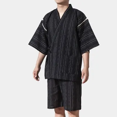 Mens Japanese Pyjama Sets Yukata Jinbei Traditional Kimono Nightwear Stripe • £28.08