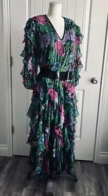 Diane Freis Vintage NEW Dress Long Vintage Frill Floral Deadstock • $325
