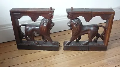 Pair Antique Oak Carved Lion Griffin Pedestals • $489.90