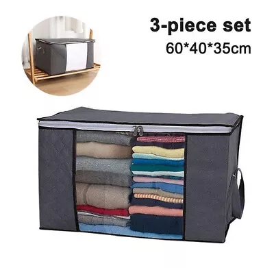 3Pcs Clothes Storage Bags Zipped Organizer Underbed Wardrobe Cube Closet Boxes • £7.49