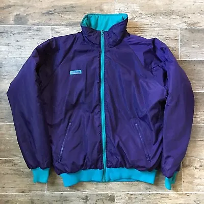 Vintage 80s 90s Columbia Men's Adult Reversible Puffer Jacket Coat Teal Purple • $22.49