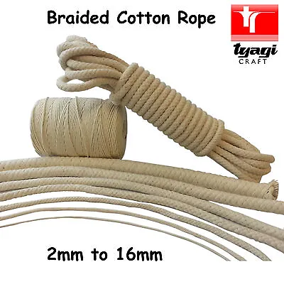 Natural Braided 100% Cotton Rope Cord Sash Bag Handle String Quality Strong • £4.49