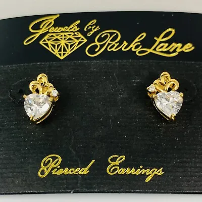 Vintage Jewels By PARK LANE Crystal Heart Gold Tone Pierced Earrings On Org Card • $19.99