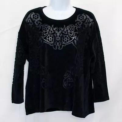 Zara WB Collection Velvet Burnout Top Women M Medium Black Pullover Casual Q07X • $11.99