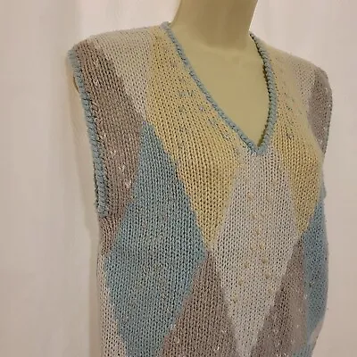 Milky Way Hand Knit Shaker Knit VTG 1980s Argyle Sleeveless Sweater Vest Sz M  • $14.25