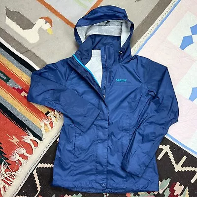 Marmot Precip Rain Jacket Blue Waterproof Hiking Outdoors Women's Small • $24.95