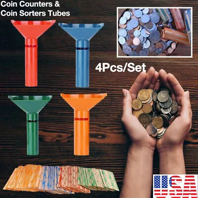 4 Color Coin Storage & Sorter Tubes Assorted Wrappers Counters NEW • $13.98